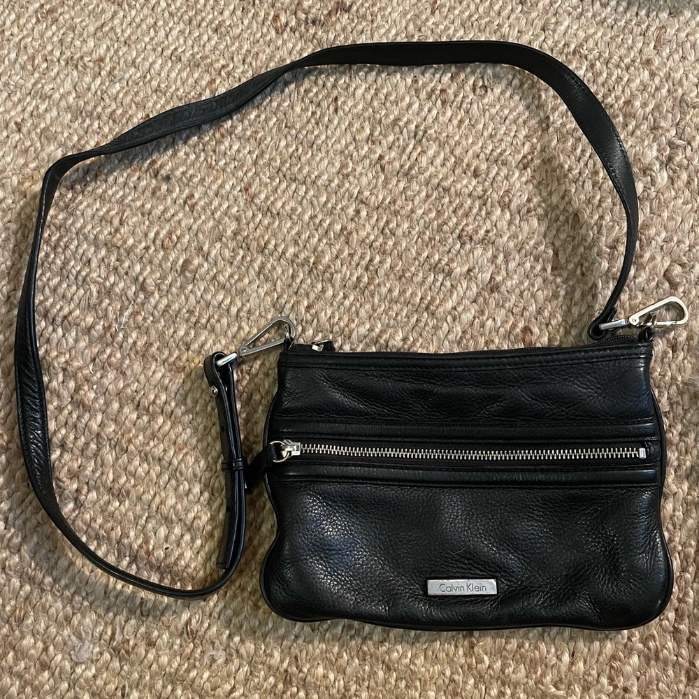 Calvin Klein black leather crossbody bag